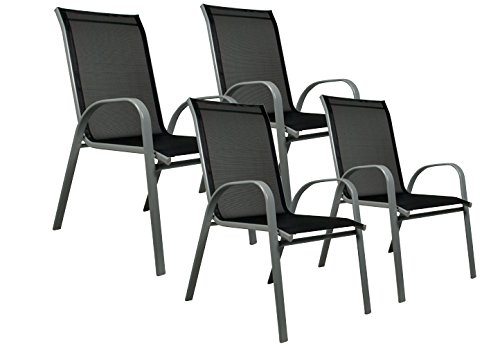 Green Spirit Gartenstuhl Brisbane Hochlehner-Stapelstuhl 2er-Set Aluminium Anthrazit Teak (Set), Aluminium, stapelbar, verstellbar - Garten, Terrasse, Balkon & Outdoor