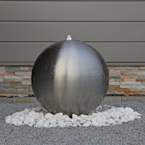 48cm großer Edelstahl Kugel Springbrunnen ESB5 gebürstet Kugelbrunnen